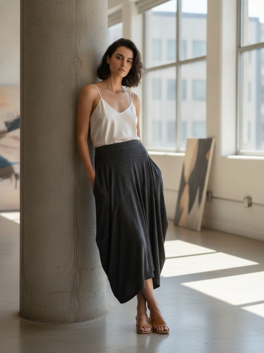 JOSEPH RIBKOFF Grey Jersey Midi Skirt Size 6